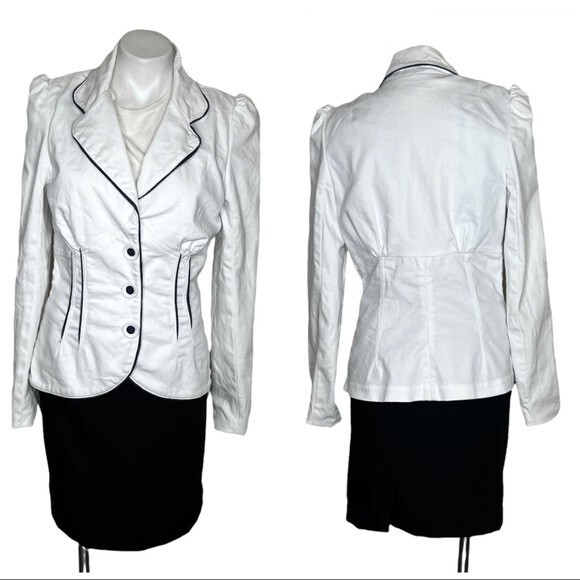 LOUIS VERDAD Empire Jacket White Blue Piping Fitted Womens Size Medium - Picture 9 of 9